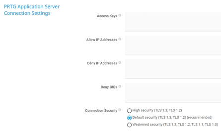 PRTG Application Server Connection Settings